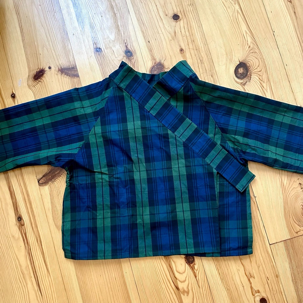 Green & Navy Plaid Women's Wrap Jacket
